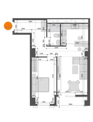 2-комн., 56 м², 7/18 эт., улица Ачаряна 39/23